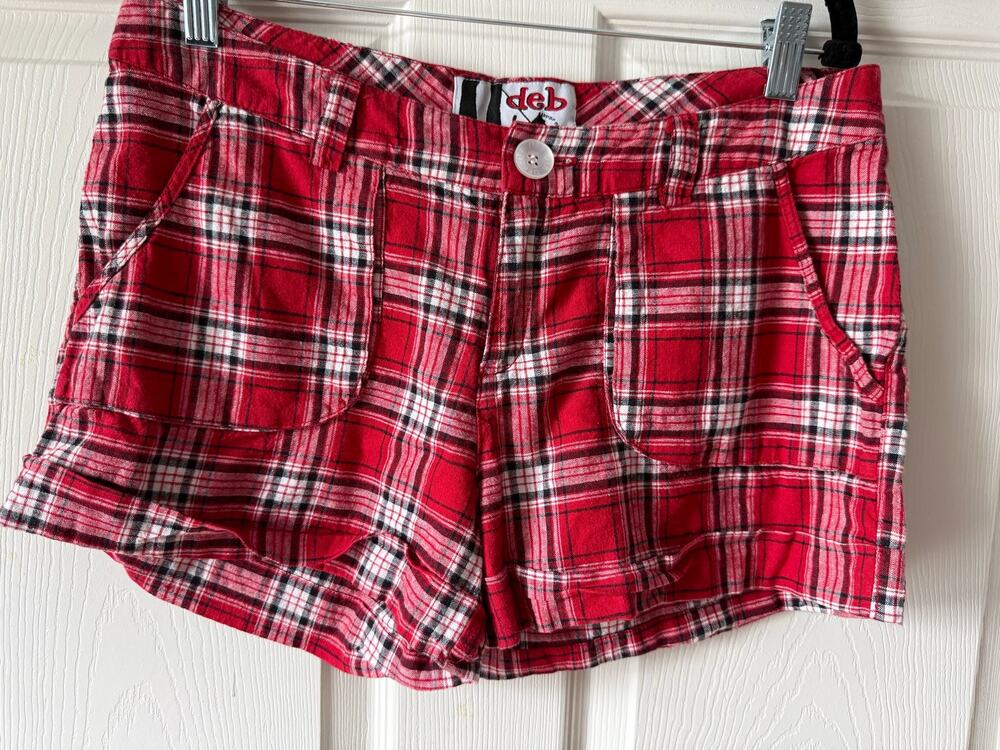 Vintage Y2K Deb Red Tartan Plaid Linen Blend Shorts Juniors 11 Grunge Indie